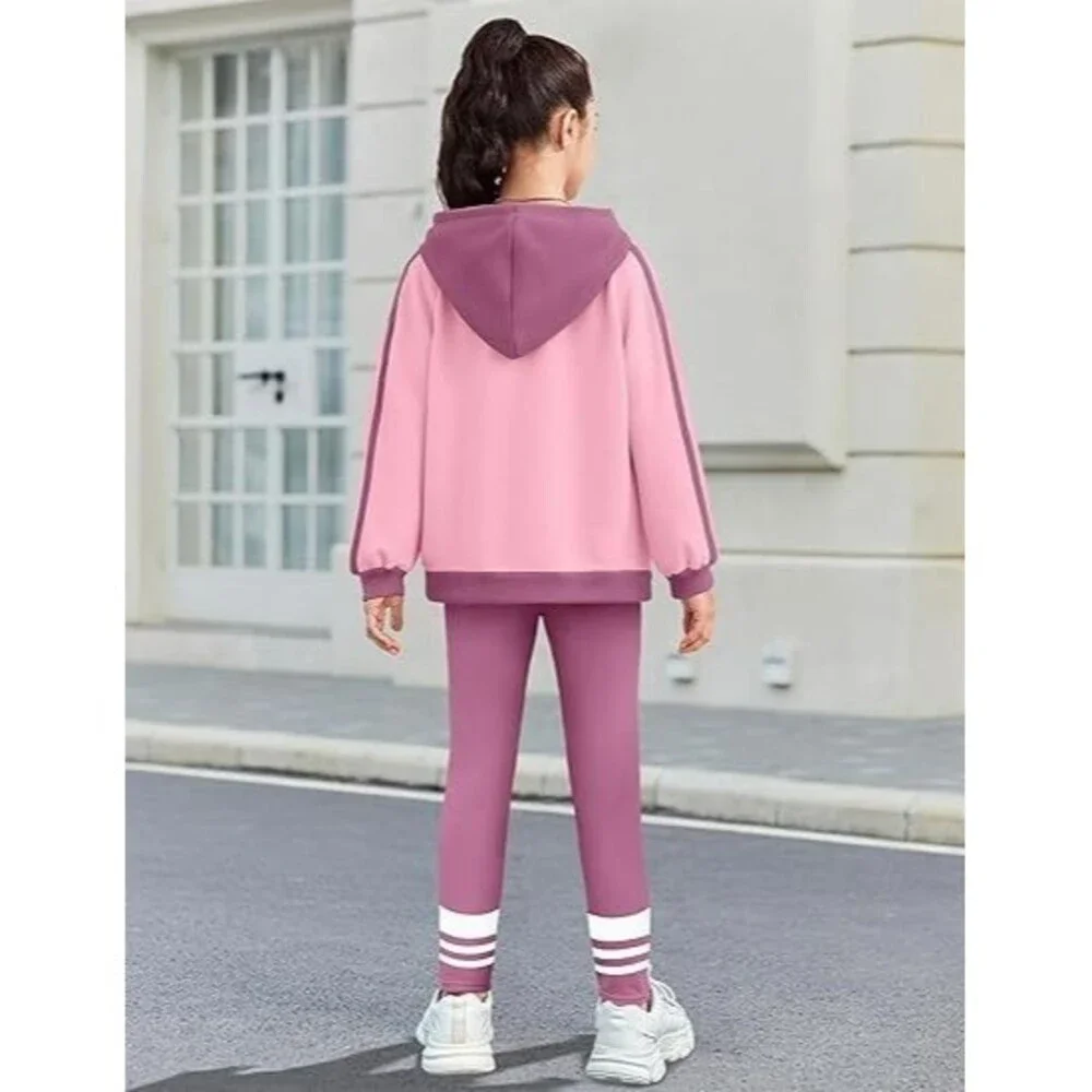 Girl’s 2 Piece Hoodie Sweatshirt Outfits Set 10-12Y 1/4 Zip Print Leggings